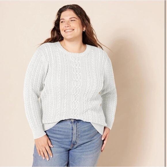 Amazon Essentials Fisherman Cable Knit Sweater Womens Plus Size 1X White NEW - Picture 1 of 7